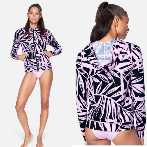 NWT Hurley Mystic Leave Hoodie Zip Rashguard  in Wisteria Leaves Size Small - Picture 1 of 6